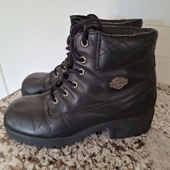 Harley-Davidson  Black logo Leather Boots size 10‎ - Picture 4 of 10